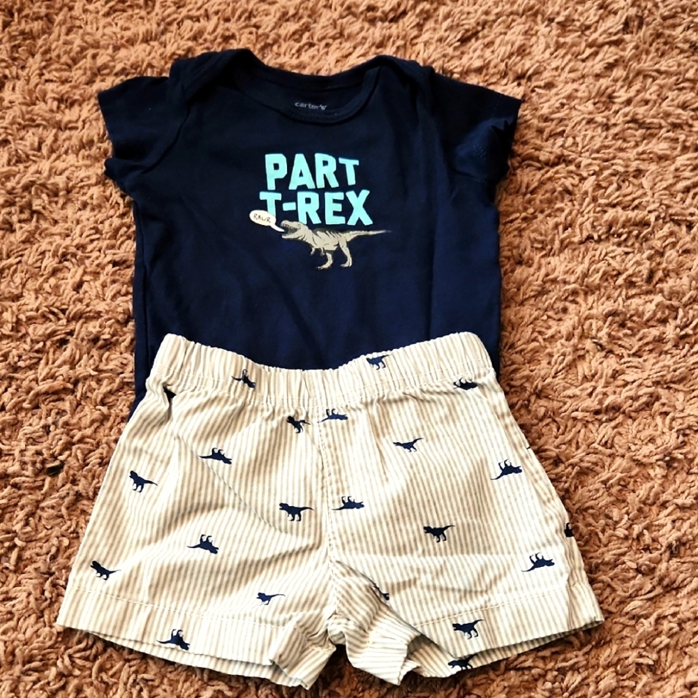 Carter's - Navy Dinosaur Onesie and Striped Shorts Set - Size 3M